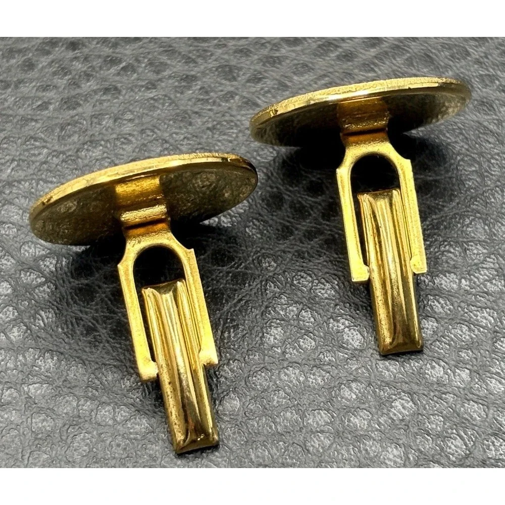 Vintage Ford Crest Heraldic Lion Black Enamel Gold Tone Oval Cufflinks